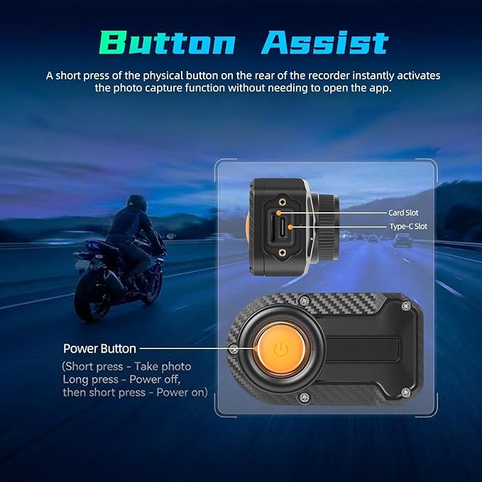 NHOPEEW Motorcycle Dash Cam 1080P/2K HD WiFi Mini Screenless Motorbike Driving Recorder, IP66 Waterproof Front Camera, Wide A