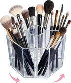 Acrylic Makeup Brush Holder, 360°Rotating Makeup Brush Organizer with 5 Grids, Clear Makeup Holder for Courtup, Bathroom Vani
