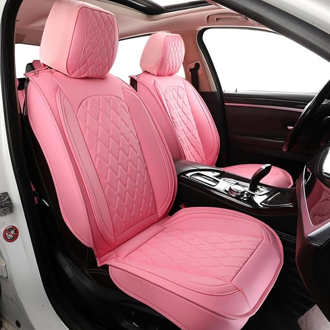 MIROZO Front Seat Covers Pink,2PCS Car Seat Covers Faux Leather Automotive Seat Cover Car Seat Protector Vehicle Seat Cover f