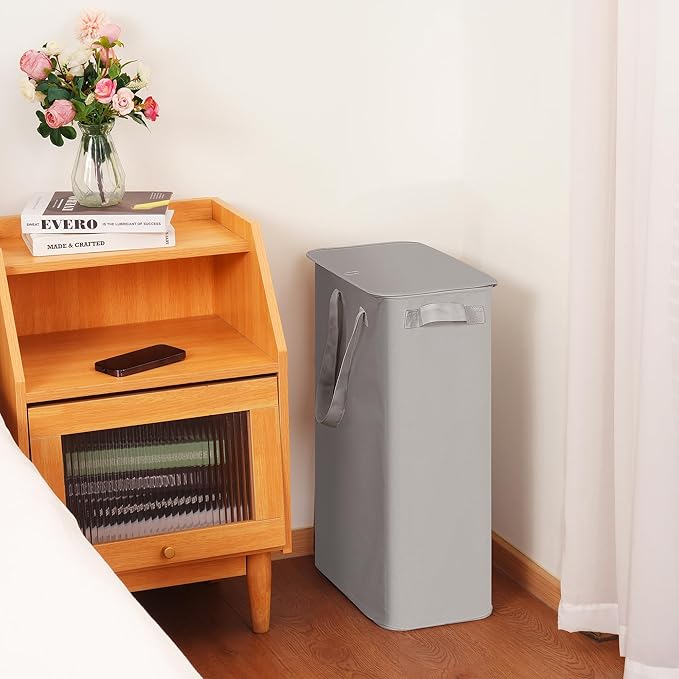 efluky Slim Laundry Basket with Lid, Narrow Laundry Hamper with Handles, Collapsible Dirty Clothes Hamper, Tall Laundry Bin f