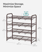 SONGMICS Stackable Shoe Rack, 4 Tier Metal Shoes Rack Storage Shelf, Holds up to 16 Pairs Shoes, Adjustable Slanted Shelves T