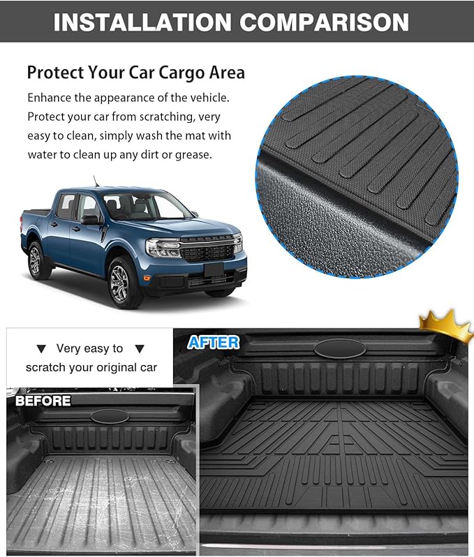 Powerty Floor Mats & Truck Bed Mat for 2022-2024 2025 2026 Ford Maverick Gas Model Accessories Floor Mats 2 Row Liner Set All Weather TPE 3D Floor Liners&Truck Bed Liner