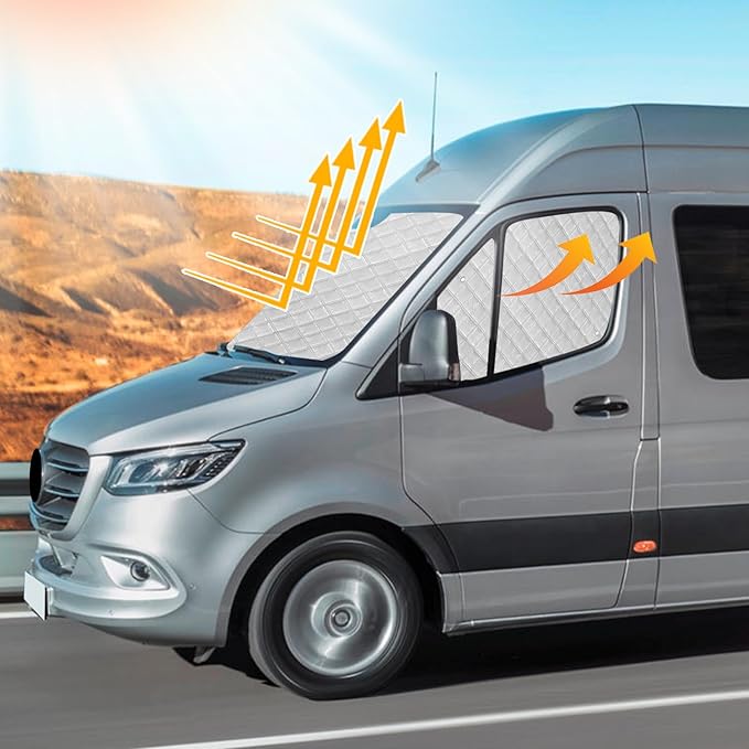 Mercedes Sprinter Sun Shade 2019-2023 | 3-Piece Van Window Covers with Thermal Insulation & UV Protection | Car Window Shades (Front Windshield & Side Covers)