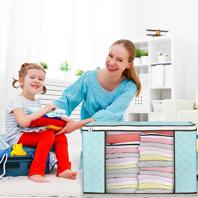 Budding Joy 90 L Large Storage Bags, 4 Pack Clothes Storage Bins Foldable Closet Organizer Storage Containers Storage and Org