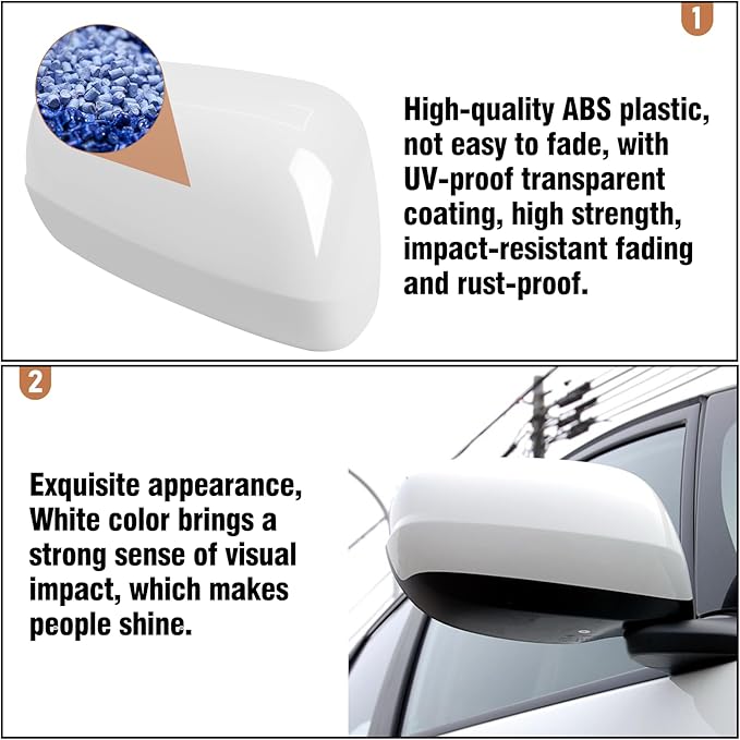 OWITAI Compatible with Honda Fit/Jazz Right Passenger Side Mirror Cap Cover 2009 2010 2011 2012 2013, White Door Rearview Mirror Cover Replacement Without Turn Signal Light for Fit/Jazz