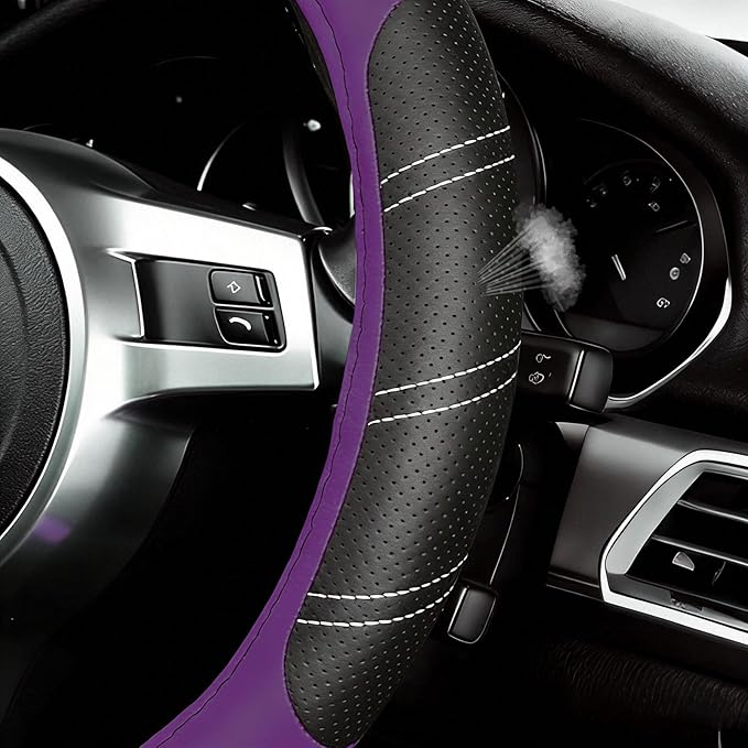NBTEPEM Customized Auto Car Steering Wheel Cover for Honda Accord, Civic, CR-V, HR-V, Pilot, Microfiber Leather Sport Steerin