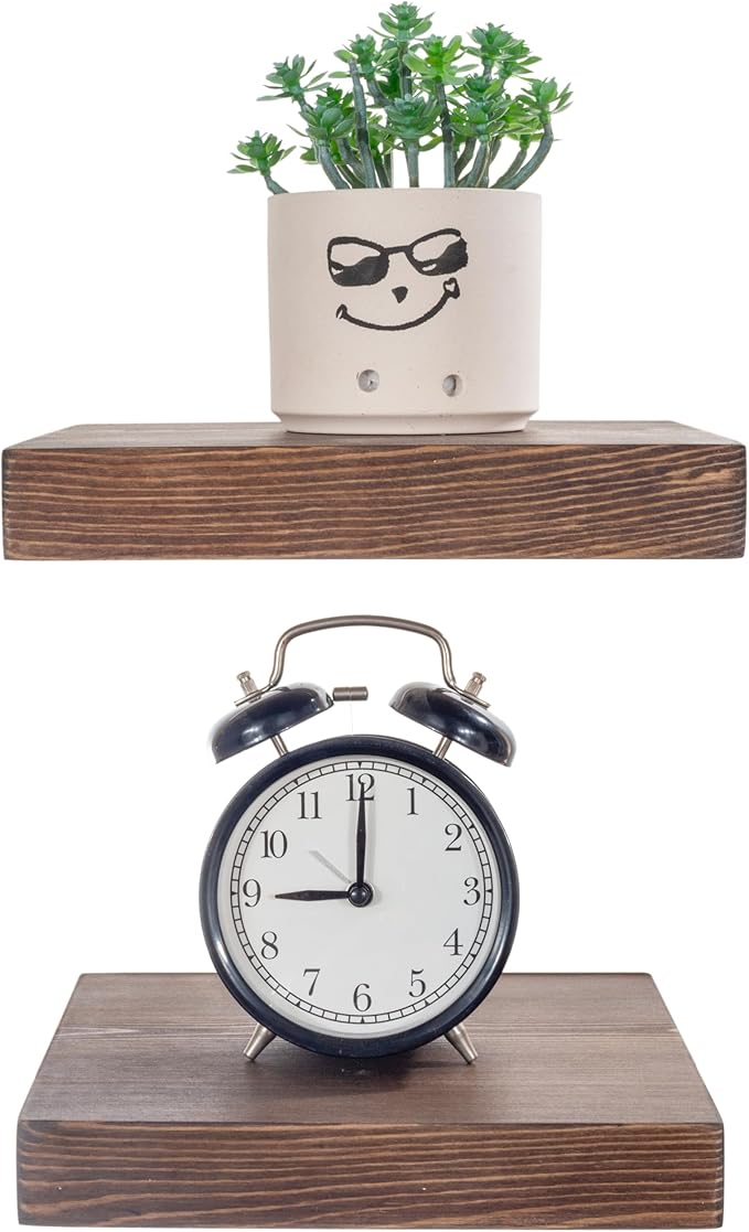 BGMG Small Wood Floating Shelves 8 inch Set of 2, Rustic Wooden Wall Mount Shelves for Bathroom Living Room Bedroom Kitchen F