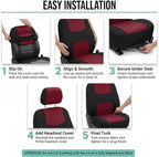 FH Group Bright Flat Cloth Full Set Car Seat Covers, Burgundy/Black- Fit Most Car, Truck, SUV, or Van
