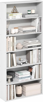Furinno Basic Book Shelf, 6-Tier Bookcase with Open Shelf, Bookshelf, Cube Storage Organizer, 7 x 24 x 53, for Living Room, B