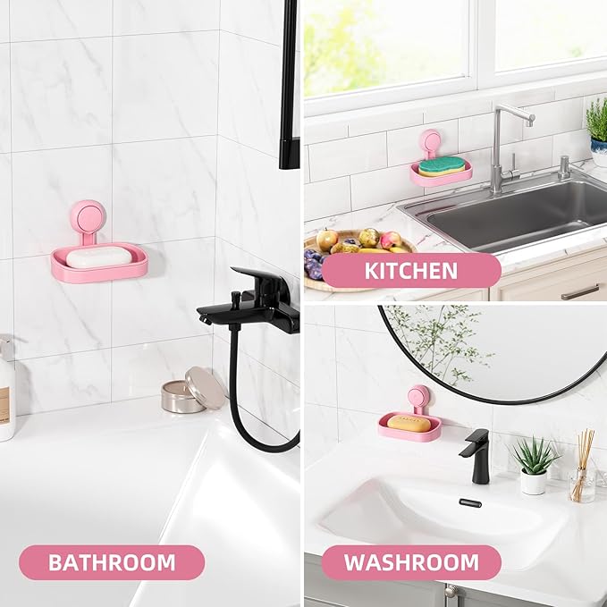 LEVERLOC Soap Dish Holder for Shower Suction Cup Wall Mounted Self Draining NO-Drilling Removable Bar Soap Sponge Holder for 