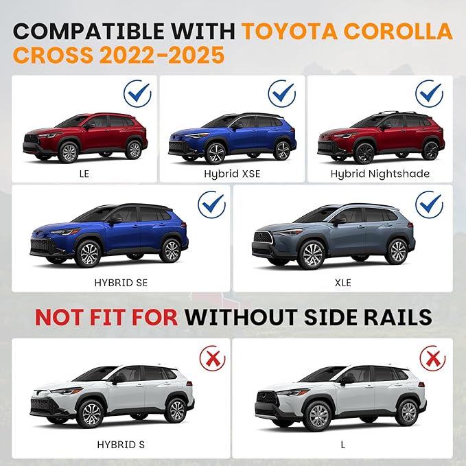 260lbs Roof Rack Cross Bars Compatible with Toyota Corolla Cross 2022-2026 Aluminum Crossbars Black Anty-Sheft Metal Lock Luggage Carrier Kayak Rooftop Cargo bar