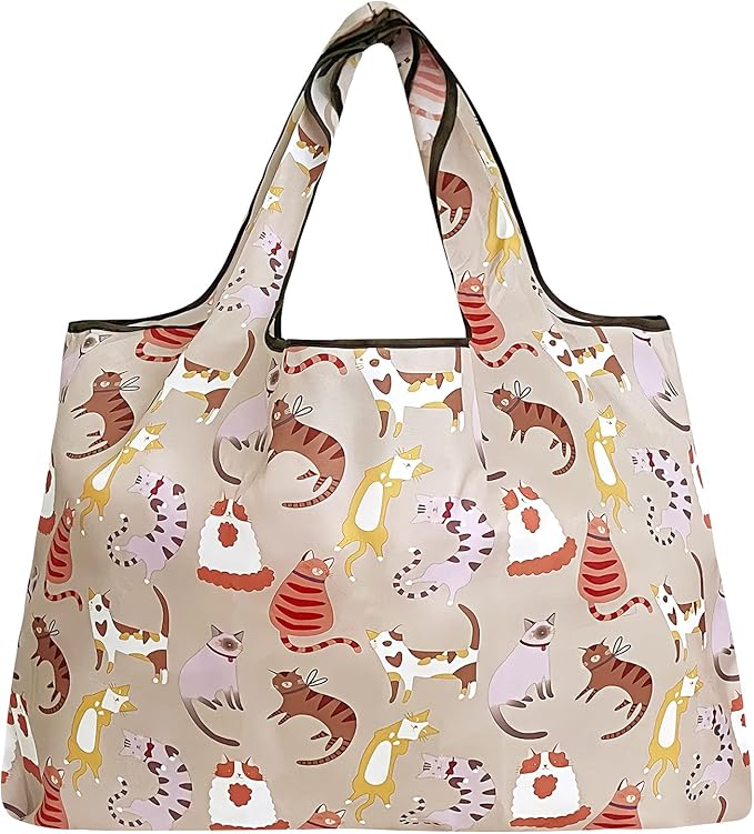 allydrew Large Foldable Tote Nylon Reusable Grocery Bags, 5 Pack