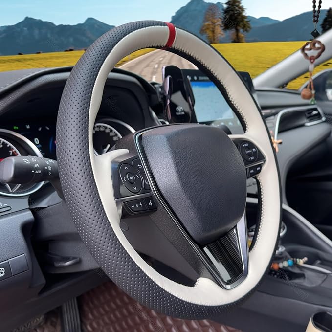 MEWANT Breathable Hand Sewn Car Steering Wheel Cover for Toyota Camry 2018-2019 / Toyota Avalon 2019 / Toyota Corolla 2019-2020 / Toyota RAV4 2019 Steering Wheel Accessories