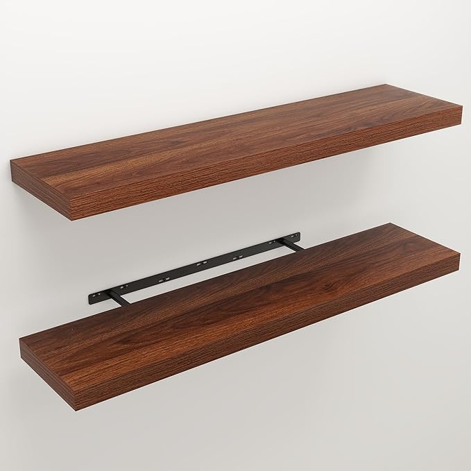 Floating Shelves for Wall, 9.3" Deep Wall Mounted Wood Shelves for Bathroom, Bedroom, Living Room, Kitchen, Hanging Shelf for