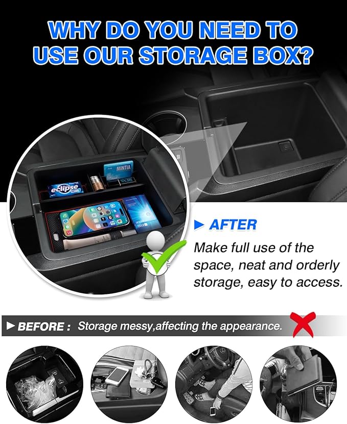 Autorder Center Console Organizer for 2023-2026 Honda Pilot,2024-2026 Ridgeline/Passport Accessories Armrest Storage Box Secondary Insert Tray with 2 Color Mats