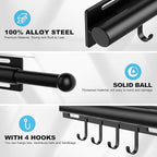 Valet Rod for Closet Retractable with 4 Hooks, 13.4"-23.2" Pull Out Clothes Hanger Rail, Heavy Duty Alloy Steel Side Mount Wa