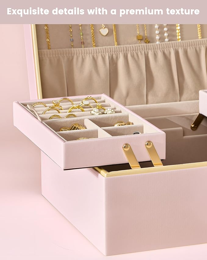 Lolalet Jewelry Box Organizer for Women Girls, 2 Layer Jewelry Organizers and Storage for Necklace Earrings Rings Bracelets, 