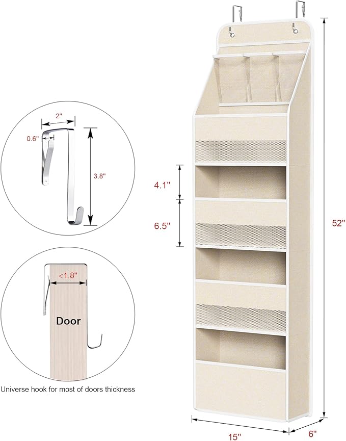 Univivi 5-Shelf Over Door Hanging Organizer Fabric Door Storage with 4 Large Pockets and 3 Small PVC Pockets Wall Mount Hangi