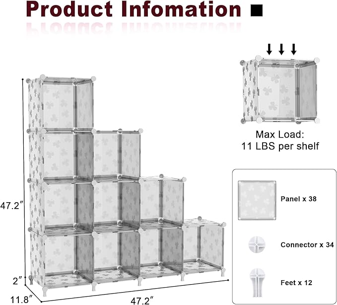 UNKU Cube Storage Organizer, 10 Cube Closet Organizer Storage Shelves, DIY Stackable Bookcase, Clothes Organizer Shelf for Cl