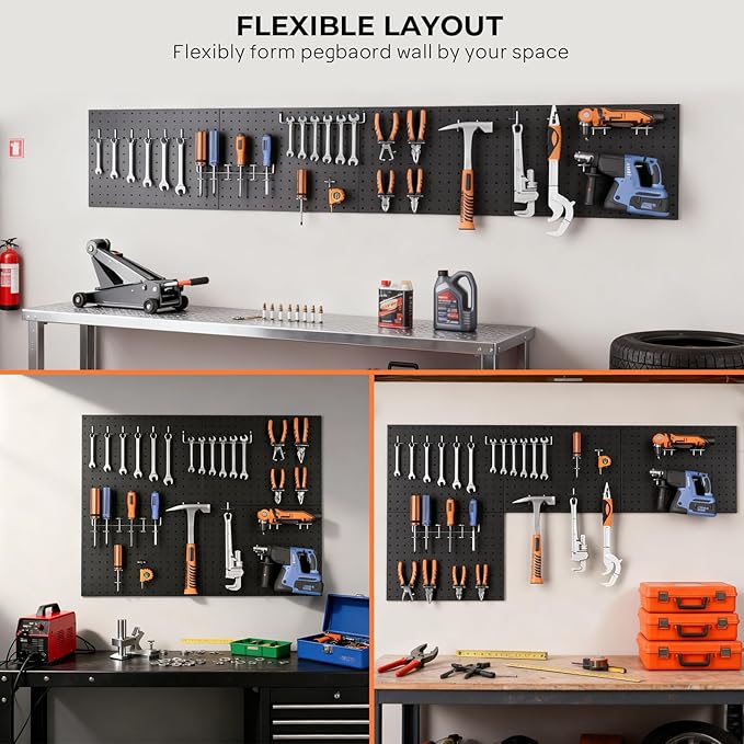 INCLY 4 Pack Peg Board, 12"x16" Upgrade Heavy Duty Metal Pegboard Panels, Black Pegboard Wall Organizer, Peg Board Panels for