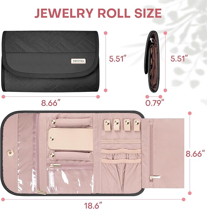 Travel Jewelry Organizer Box, Foldable Travel Case for Earrings, Necklaces, Rings, Bracelets, Black