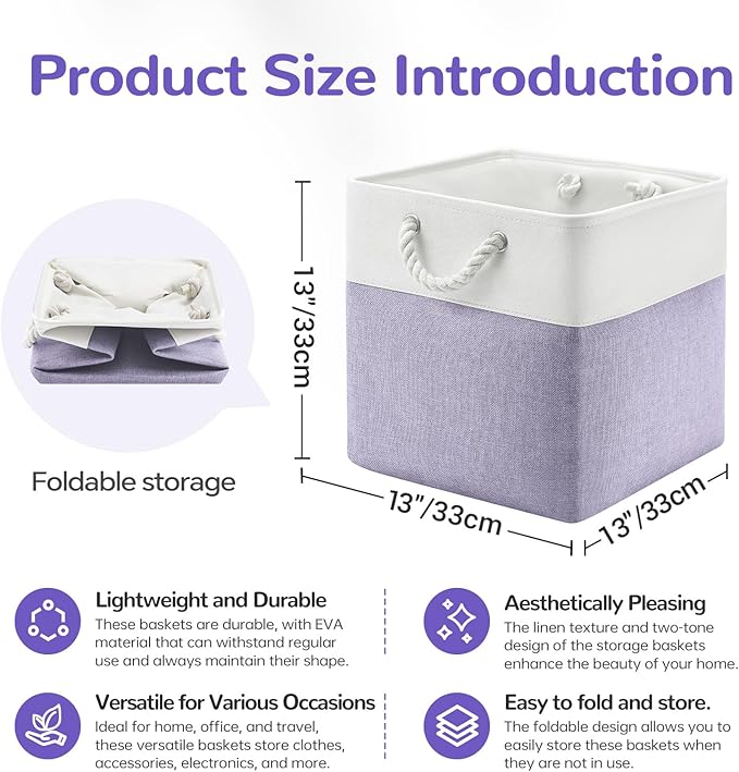 13 x 13 Inch Cube Storage Bins, 6 Pack Fabric Storage Basket with Handles, Foldable Boxes Organizer for Shelf Baskets for Hom