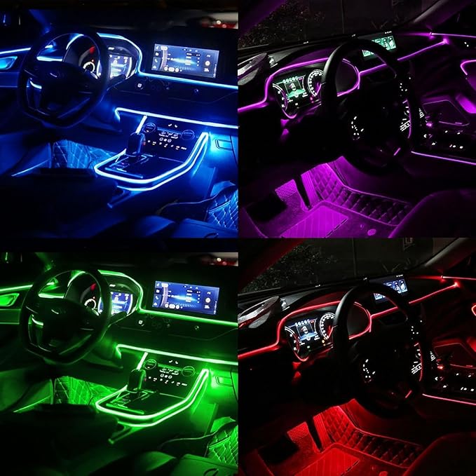 Interior Car Lights, SAMGCHI USB Car LED Strip Lights, Car Ambient Lighting Kit with 236 inches Fiber Optic, RGB EL Wire Lights APP and RF Remote Control Music Sync and DIY Mode DC 12V