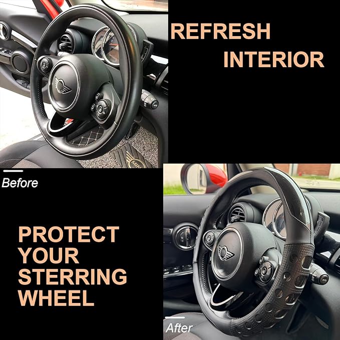 PINCTROT Large Size Race Grip Steering Wheel Cover, Anti Slip Silicone Perforated Design with Soft Touch Padding, Enhanced Grip for Sporty Driving 15.5-15.75 Inch (Racing Black)