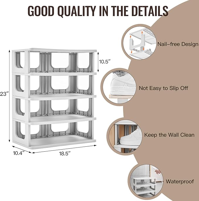 TRZZ 5-Tier Small Shoe Rack, Vertical Narrow Stackable Organizer with Removable Partition, Efficient Shoe Storage for Closet,