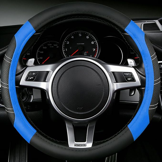 NBTEPEM Customized Auto Car Steering Wheel Cover for Honda Accord, Civic, CR-V, HR-V, Pilot, Microfiber Leather Sport Steerin