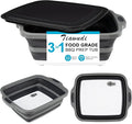 Collapsible Cutting Board with Container, Foldable Camping Sink with Colander, BBQ Prep Tub with Lid, Multifunction Dish Basi