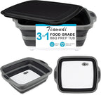 Collapsible Cutting Board with Container, Foldable Camping Sink with Colander, BBQ Prep Tub with Lid, Multifunction Dish Basi