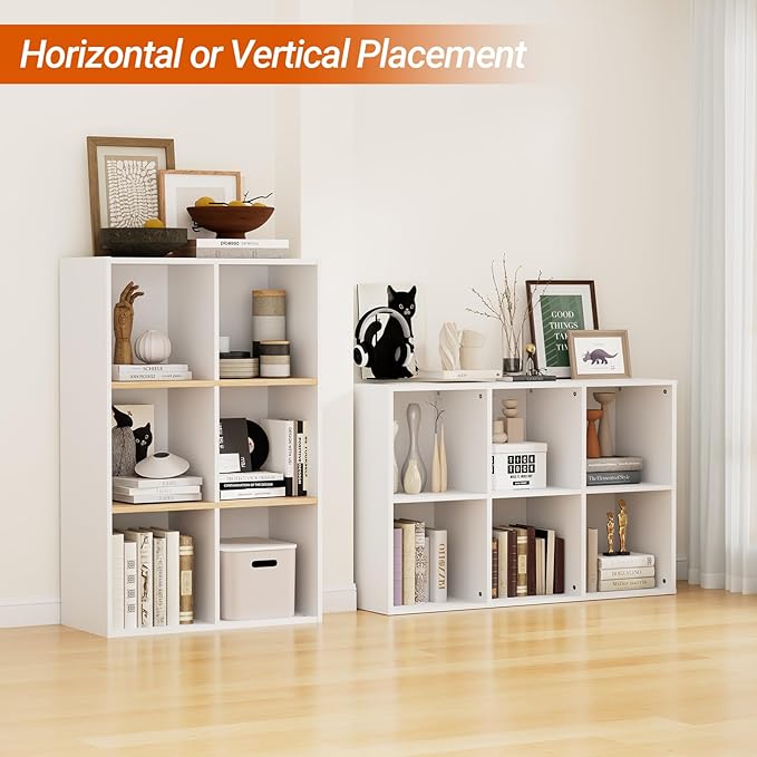 Wooden 6 Cube Storage Organizer with Closed Back Panel, Modern Open Cube Storage Shelf Bookshelf with Compartments, Cube Shel