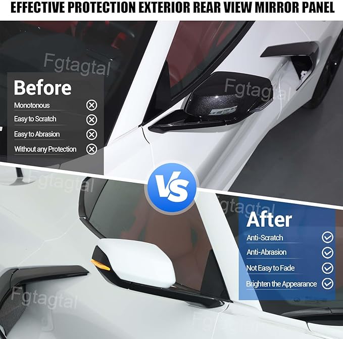 Door Rear View Mirror Cover Cap Compatible with Chevrolet Corvette C8 2020-2026, ABS Side View Mirror Cover, Auto Door Rearview Mirror Protective Trim Cap 2Pcs (White)
