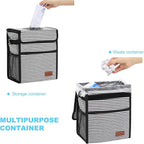 Femuar Leak Proof Car Trash Can With Lid - Waterproof Garbage Bag With Storage Mesh Pocket, Large/Stripe