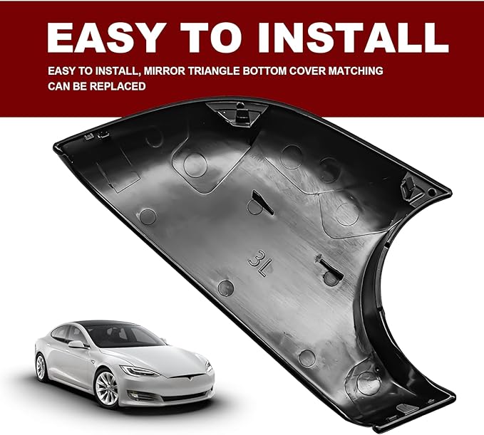 Pleoos Left Drive Side Rearview Mirror Lower Cover Compatible with Model Y 2018-2024, Side Mirror Cover Replacement, Base Trim Bottom Cover and Door Wing Mirror Cap Accessories (Black, Left)