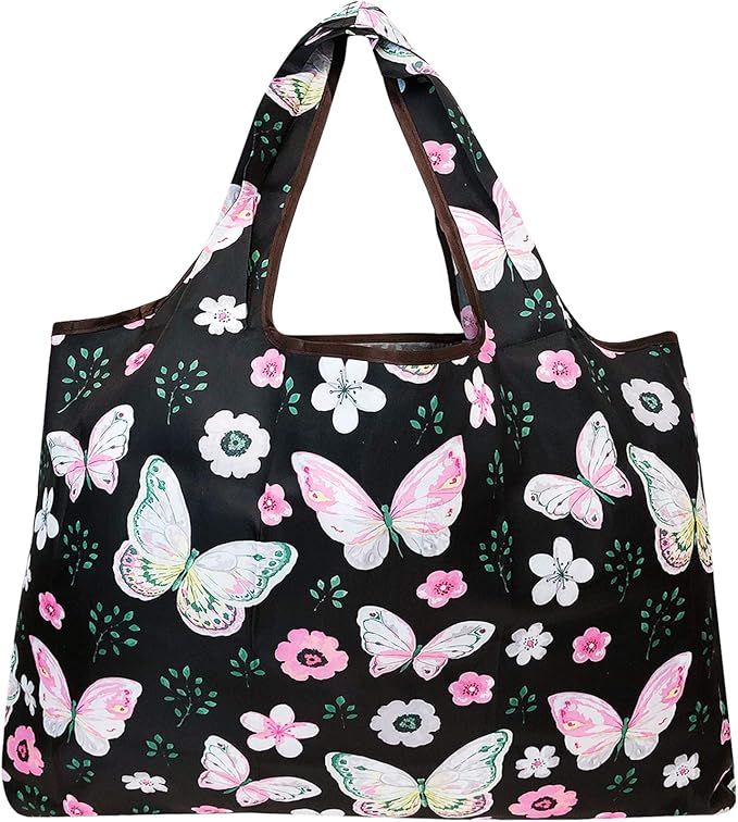 allydrew Large Foldable Tote Nylon Reusable Grocery Bags, 5 Pack