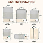 BAGAIL 6 Set Lightweight Compression Packing Cubes with Packing List, Anti-Tearing Expandable Organizer Bags for Travel, Beig