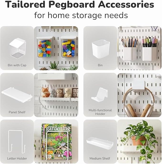 Keepo Peg Board Wall Organizer – Plastic Pegboard Panels, Modular Peg Board Storage System for Home Office, Craft Room, Gamin