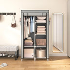 ROJASOP Portable Closet Wardrobe Closet for Hanging Clothes with 6 Storage Shelves, 1 Hanging Rod and 4 Pockets, Clothes Orga