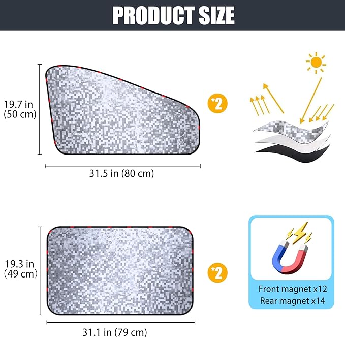 ZATOOTO Side Window Sun Shade - 4 Pack Car Window Covers 99% UV Light Block Car Curtains Magnetic Side Window Sun Shade Keeps Cooler for Breastfeeding, Taking a nap, Changing Clothes, Camping