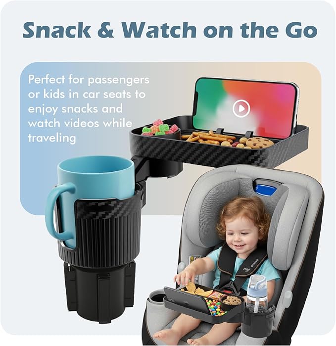 OtterVerz 11 Upgraded Car Cup Holder Tray, 3 in 1 Car Cup Holder Expander Adapter, 360° Rotating Detachable 10.5" Car Food Tr