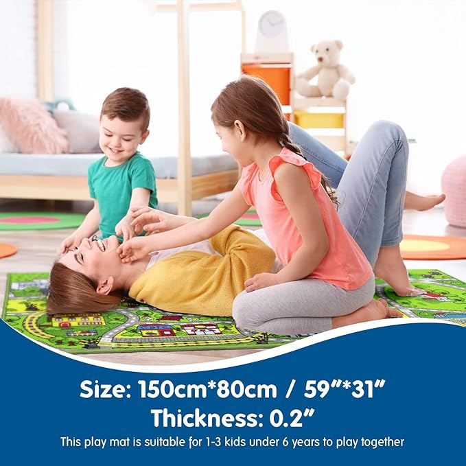 Booooom Jackson Car Rug with Exquisite Box,Washable Rug Kids Area Rug Play Mat 60"x32",Train Track Car Mat,Children Non Slip 