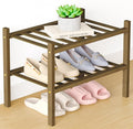 Smiry Bamboo Shoe Rack for Closet, 2 Tier Small Wooden Stackable Shoe Organizer, Free Standing Shoes Storage Shelf for Entryw