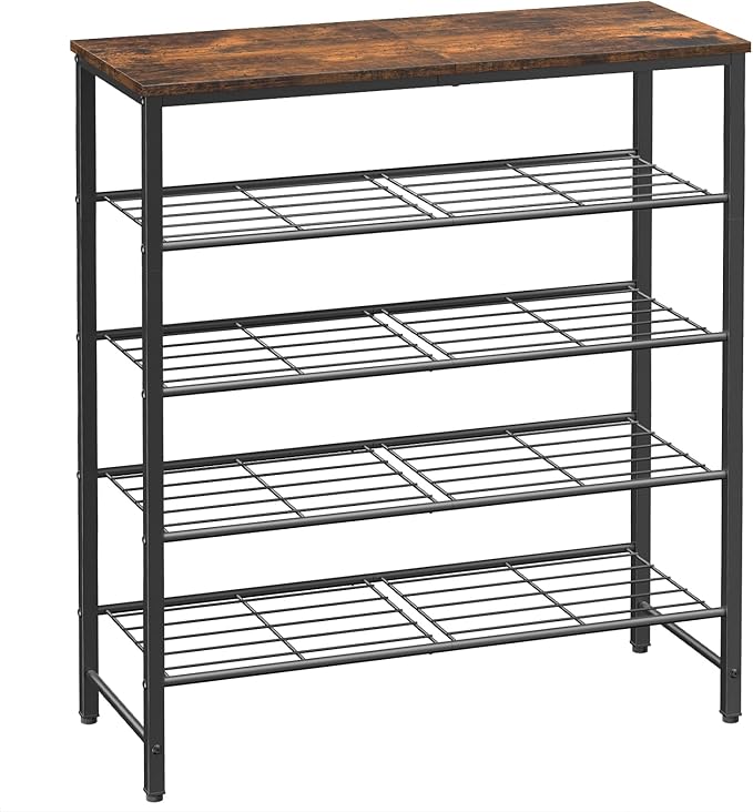 Kitsure Shoe Rack for Closet, Rustic Brown Shoe Organizer with Leveling Feet, Sturdy & Rust-Proof Shoe Storage for Entryway, 