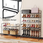 SUFAUY 3-Tier Shoe Rack, Closet Metal 33" Wide Shoe Rack Organizer Heavy Duty, Stackable, Black