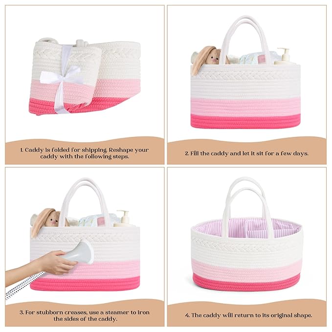 luxury little Diaper Caddy Organizer, Large Cotton Rope Nursery Baby Basket, Changing Table Organizer for Baby Diaper Storage