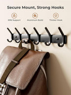 GWAAZXGZ Coat Rack Wall Mount Hooks - 15 Inch Matte Black Metal 6-Hook Organizer Wall Mounted, Modern Kids Room, Entryway & B