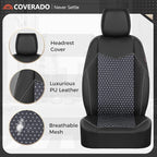 Coverado Front Seat Covers, Breathable Mesh & Leather Car Seat Protectors, Black Driver Seat Cover, Car Seat Cushions, Univer