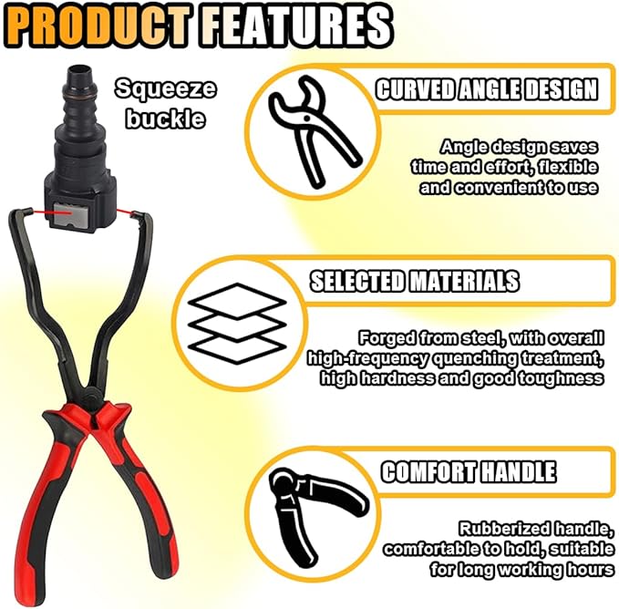 smilfuy Fuel Line Plier, Quick Disconnect Release Removal Tool, Petrol Hose Pipe Clamp Clip with Handle, Universal Fuel Line 